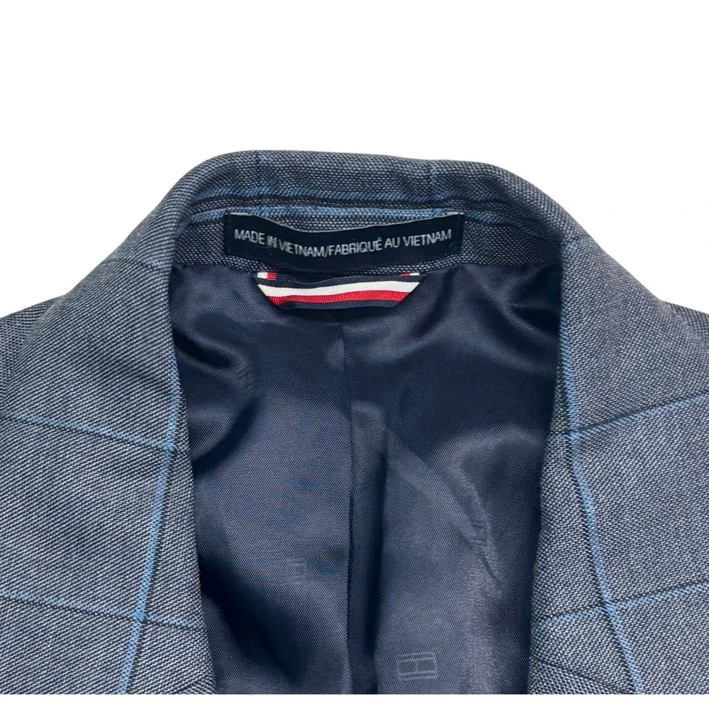 Tommy Hilfiger 38R Blue Sharkskin Windowpane Blazer Jacket Sport Suit Coat